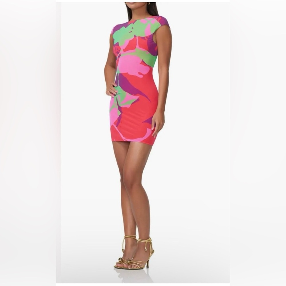 AFRM Pink and Green Sleeveless Sheath Mini Dress